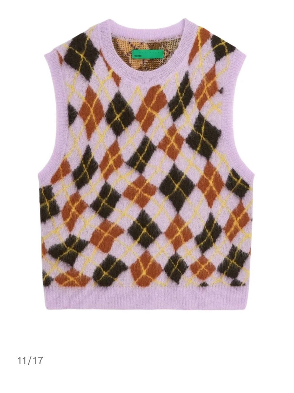 Tres Bien Lilac Argyle Mohair-Blend Sweater Vest with Brown and Black Pattern